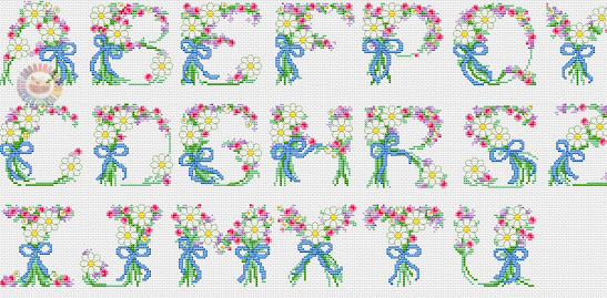 alfabeto con i fiori- schema alfabeto floreala a punto croce -flowers cross stitch pattern free