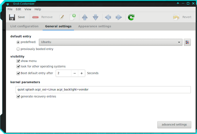 Grub Customizer settings