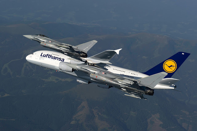 Lufthansa A380-800 Escorted By Austrian Eurofighter Typhoon