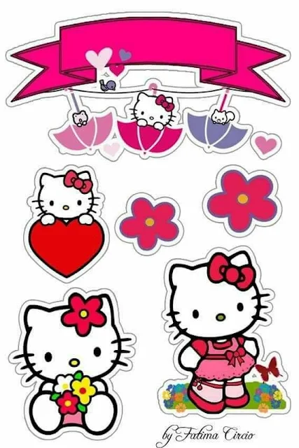 Hello Kitty: Toppers para Tartas, Tortas, Pasteles, Bizcochos o Cakes para Imprimir Gratis. 