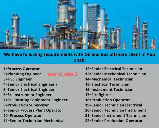 We have following requirements with Oil and Gas offshore client in Abu Dhabi