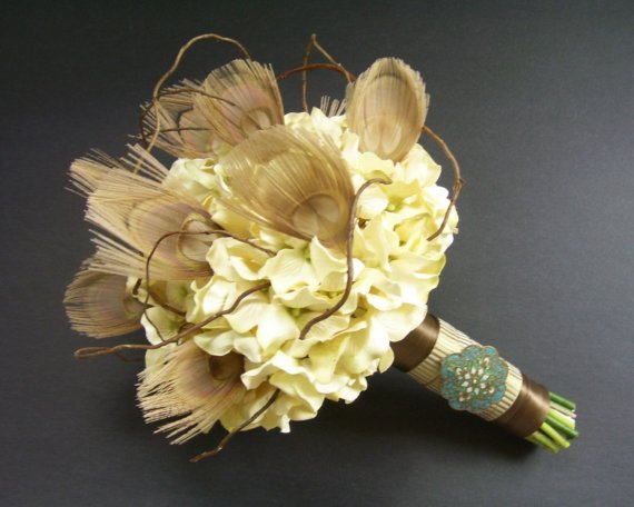 Cream Peacock Wedding Bouquet MADE TO ORDER