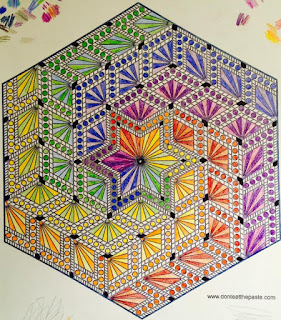 Hand colored hexagon diamonds mandala- colored by Brandy Viele