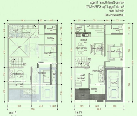 Desain Denah Rumah Minimalis 2 Lantai type 100