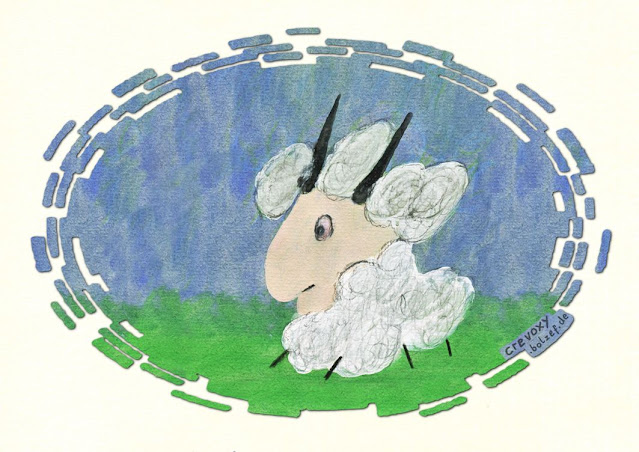 Bock mit spitzen Hörnern, Zeichnung | Goat with pointed horns, drawing