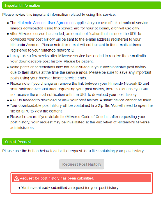 Miiverse request download your post history Nintendo