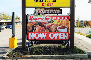 Manouche Mediterranean Grill Express Take Out sign Guelph blog