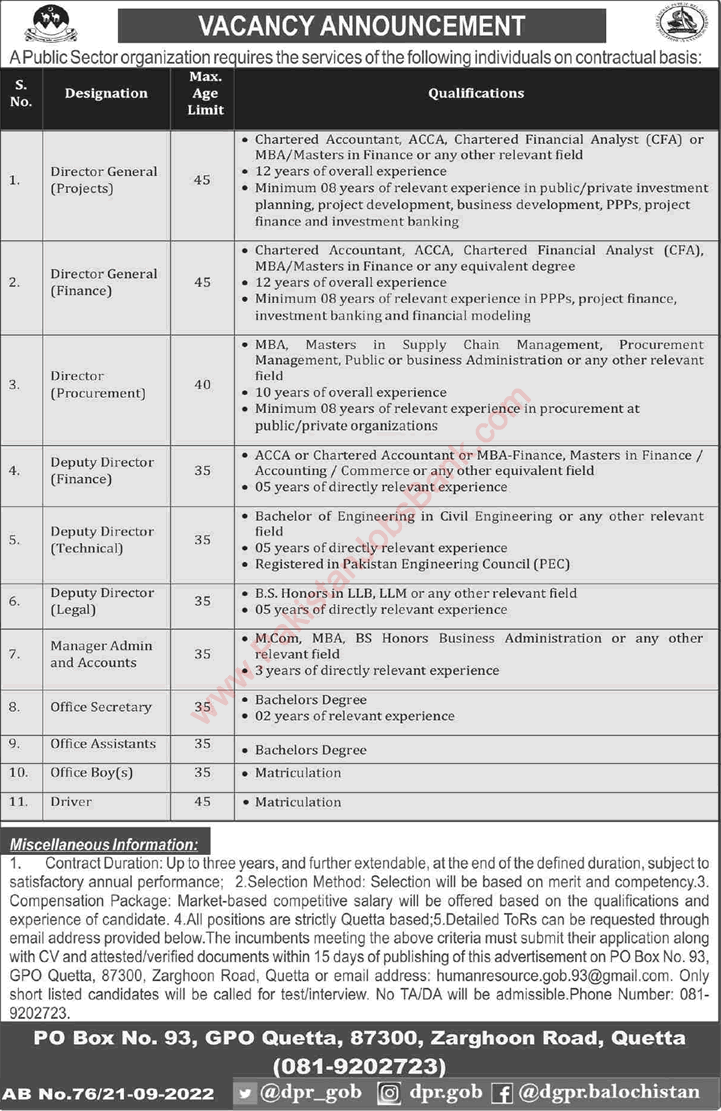 PO-Box-93-GPO-Quetta-Jobs-2022-September-Deputy-Directors-Office-Assistants-Others-Latest