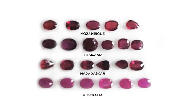 different types of rubies from different countries of origin