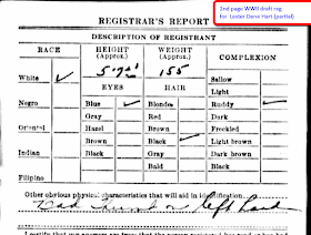 Climbing My Family Tree: Draft Registration Card for Lester Dene Hart, top portion of back page.