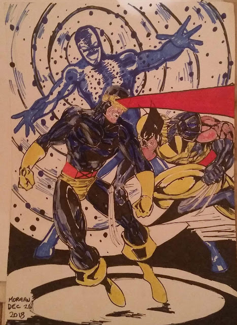 A painting of Cyclops fighting Wolverine made by artist Eddie Morgan.