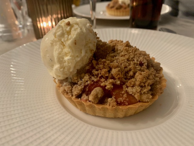 Apple and plum pumble - a pie and crumble hybrid - with a scoop of vanilla ice cream on the side