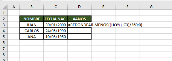 como se calcula la edad exacta de una persona en excel