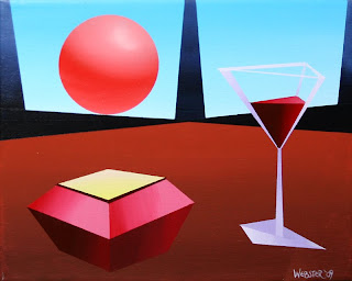 Abstract Glass of Wine on Planet X Painting by California Artist Mark Webster
