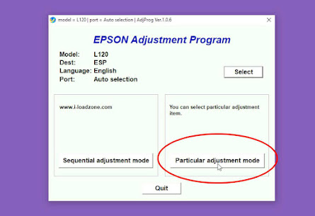 Resetter Epson L120 Particular Adjustment Mode