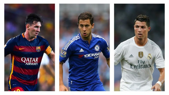 Lionel Messi, Eden Hazard, Cristiano Ronaldo 