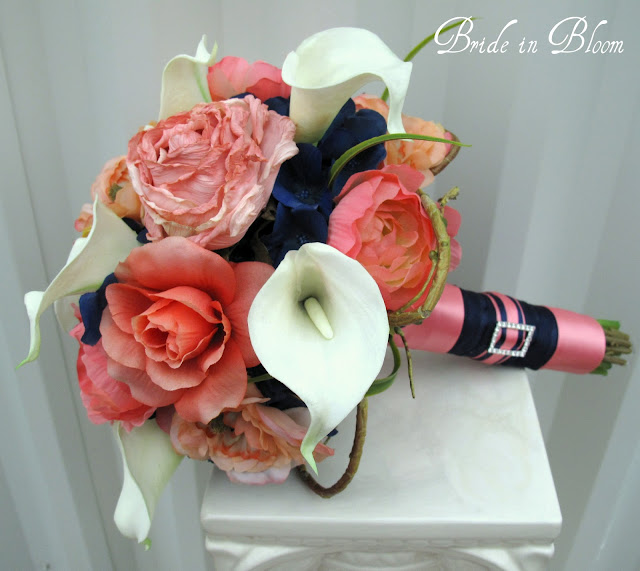 Navy Blue Coral Wedding Bouquets