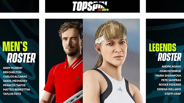 TopSpin 2K25 All Confirmed Players Current & Legend Rosters