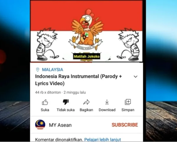 Viral di chanel Youtube dan sosial media beredar video Lagu Indonesia Raya yang dilecehka Polisi Malaysia Buru Pemilik Chanel MY Asean terkait Pelecehan Lagu Indonesia Raya, Jokowi Masuk Neraka