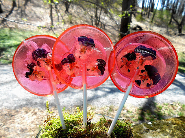 lollipops decorated with flower petals