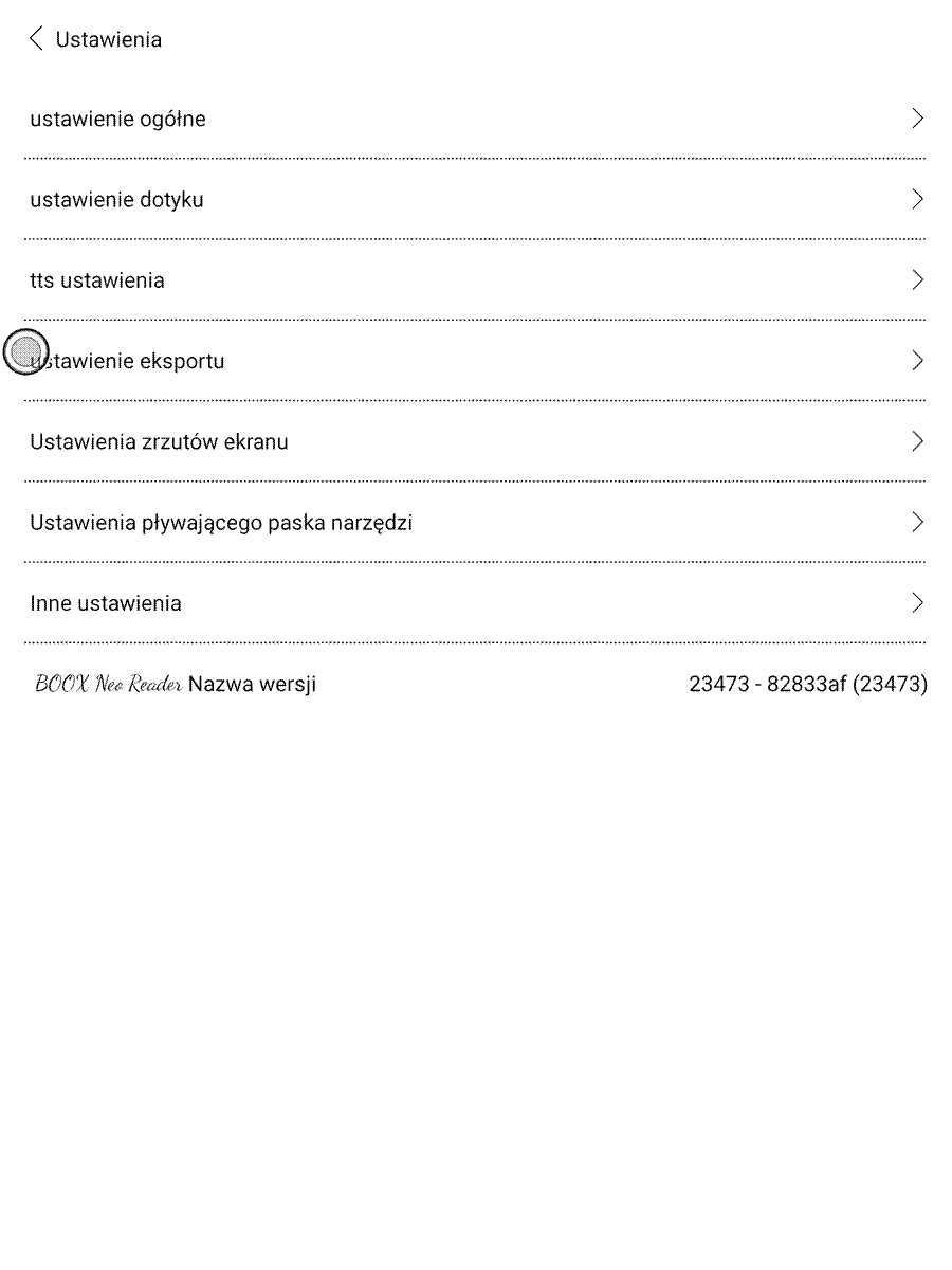 Onyx Boox Note Air – lista ustawień aplikacji Neo Reader