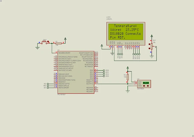 PIC16F887 DS18B20 LCD Example Using XC8