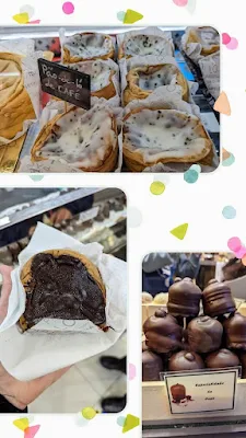 Collage of sweet treats in Obidos including Pão Lo and bombakas