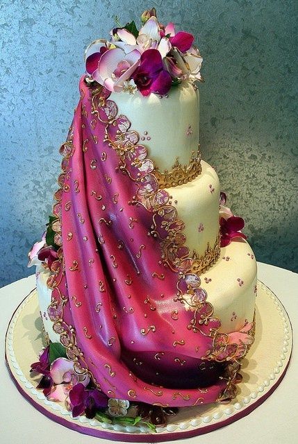 cascading saree draped wedding cake