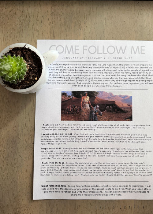 Come Follow Me Printable Jan 29 with plant.