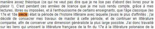Copie d’écran d’une interview publiée sur le site de l’université Sorbonne Nouvelle où apparaît une faute d’accord sur le mot « siècle » : « Les 17e et 18e siècle » (sic).
