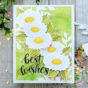 Sunny Studio Stamps: Cheerful Daisies Botanical Backdrop Dies Spring Themed Best Wishes Card by Juliana Michaels