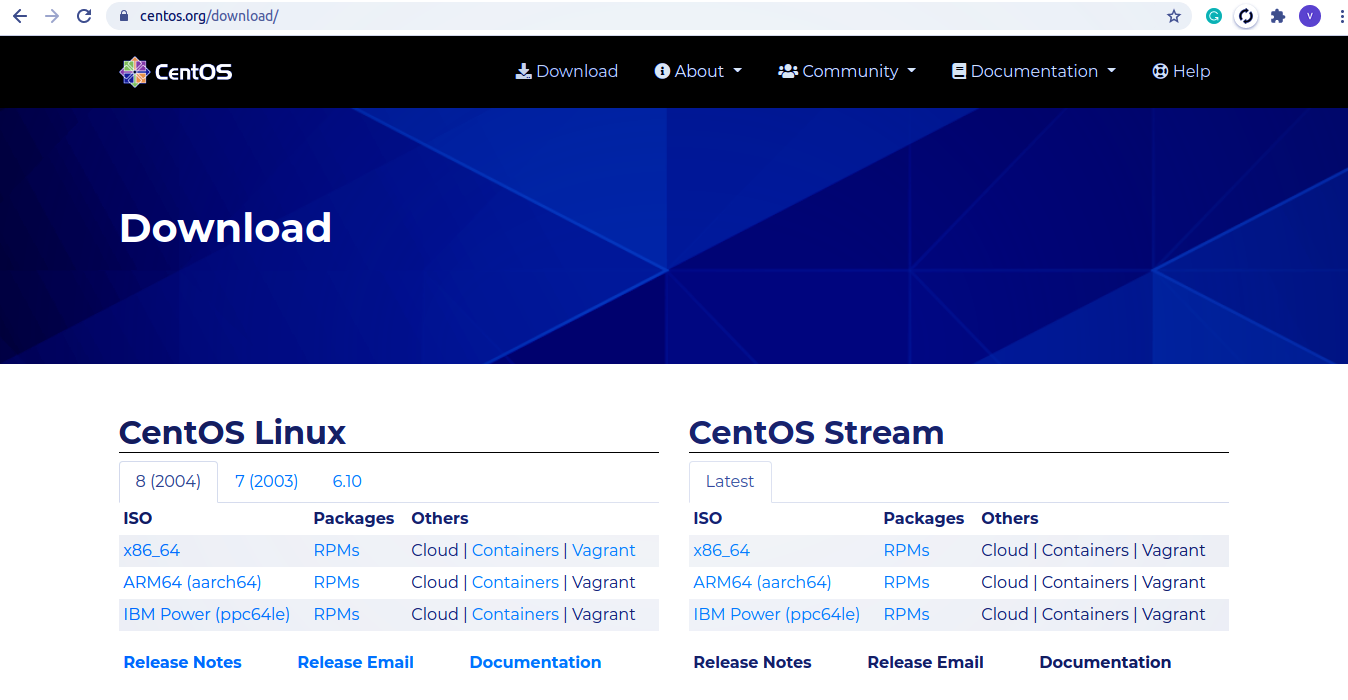 centos download page