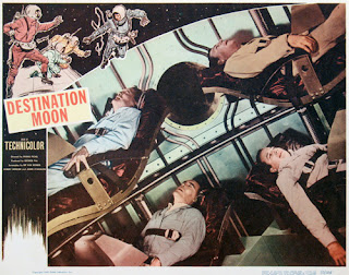 Lobby card - Destination Moon (1950) illustrating the crew experiencing G force