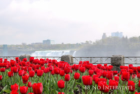 48 No Interstate back roads cross country coast-to-coast road trip Niagara Falls Canada New York American Falls tulips