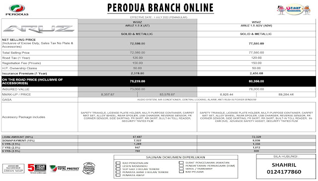 harga kereta perodua aruz