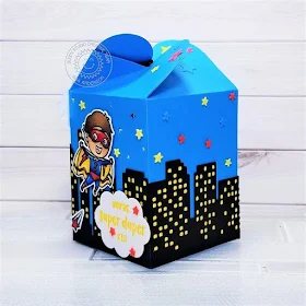 Sunny Studio Stamps: Super Duper Cityscape Border Dies Comic Strip Speech Bubble Dies Wrap Around Box Dies Super Hero Themed Gift Boxes by Ana Anderson