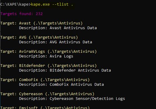 KAPE target list