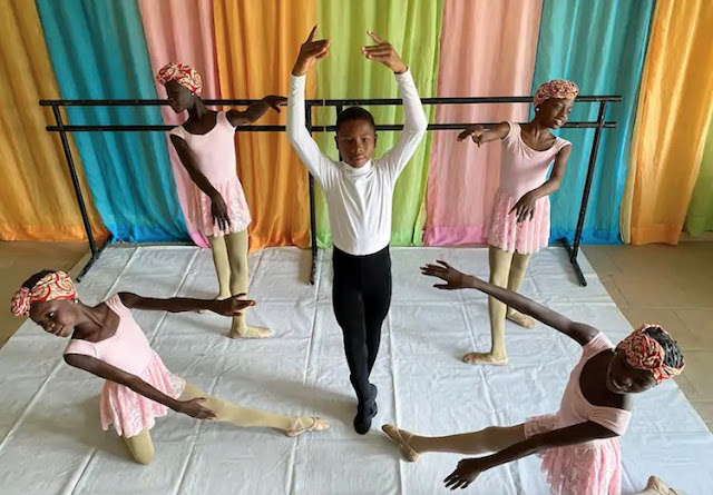 Anthony Mmesoma Madu, an 11-year-old ballet dancer, poses during a rehearsal with other students at the Leap of Dance Academy in Lagos, Nigeria