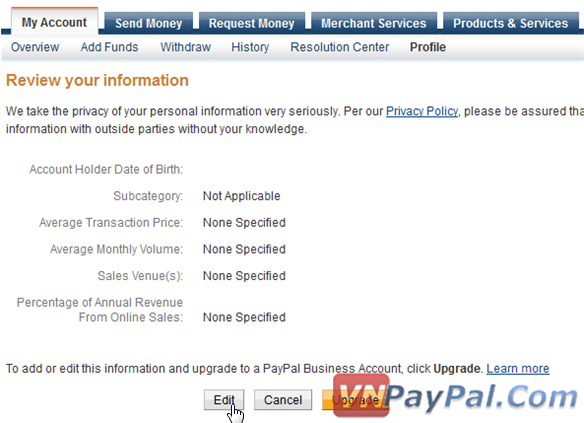 Đổi Loại Account PayPal Giữa Personal/Premier/Business