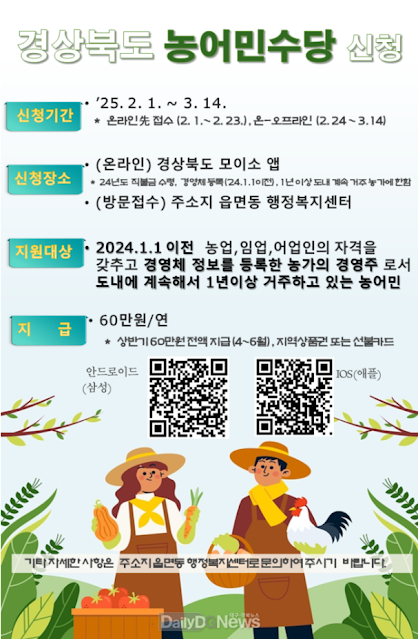 2025년 경상북도 농어민수당 지원사업 신청 방법