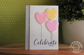 Sunny Studio Stamps: Bold Balloons Pink & Yellow Heart Balloons Birthday Card by Eloise Blue