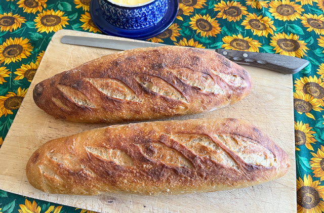 Food Lust People Love: These slow rise sourdough baguettes are so flavorful that they just might be my favorite ever loaves. Slice and serve with butter. So good!