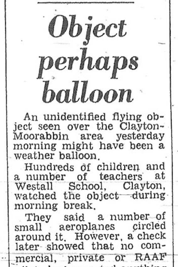 Como The Age cobriu o avistamento de OVNI em Westall em 1966.