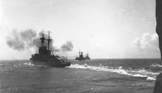 A naval engagement - or more likely exercises - hot at sea by my grandfather, Clive Semmens, from the deck of his vessel during the First World War