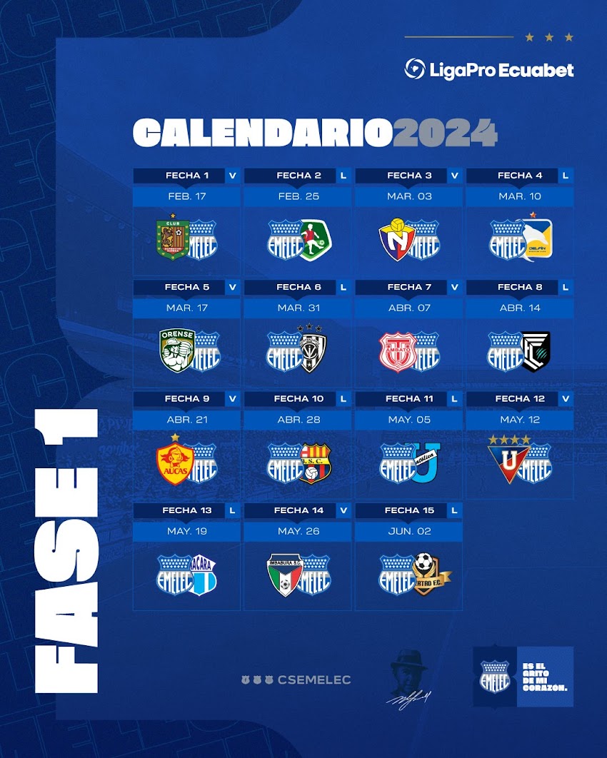 Calendario de Emelec en LigaPro 2024