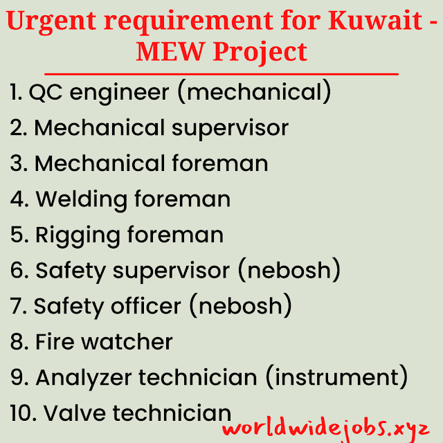 Urgent requirement for Kuwait - MEW Project