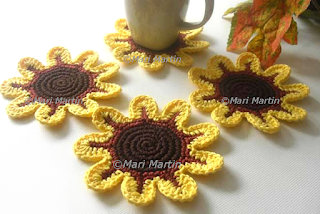 Crochet Flower Coasters Yellow