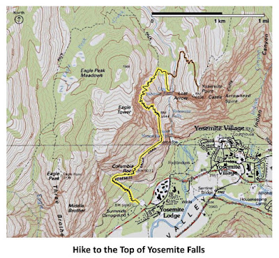 Map of the Trail to the Top of Yosemite Falls