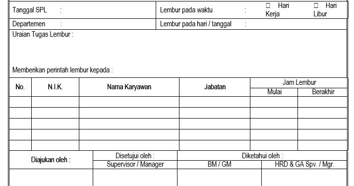 Formulir kerja lembur  Young HRD Indonesia