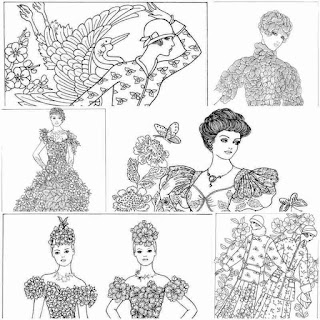 7 lady of flower printable adult coloring pages